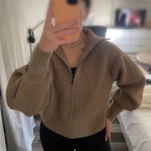 OAK + FORT beige wool collared zip sweater size M (LIKE NEW)